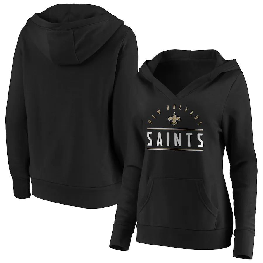 Women New Orleans Saints Fanatics Branded Black Iconic League Leader V-Neck Pullover Hoodie